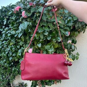 Vintage red coach leather shoulder bag